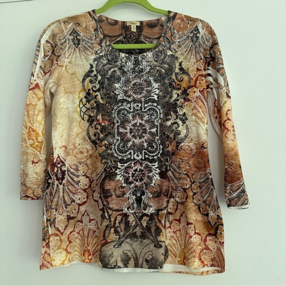Reba Cream and Brown Patterned Tunic